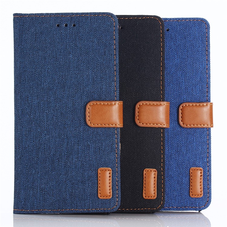 Jeans Cloth Wallet PU Leather Stand Phone Case for HTC X2 - Dark Blue-14