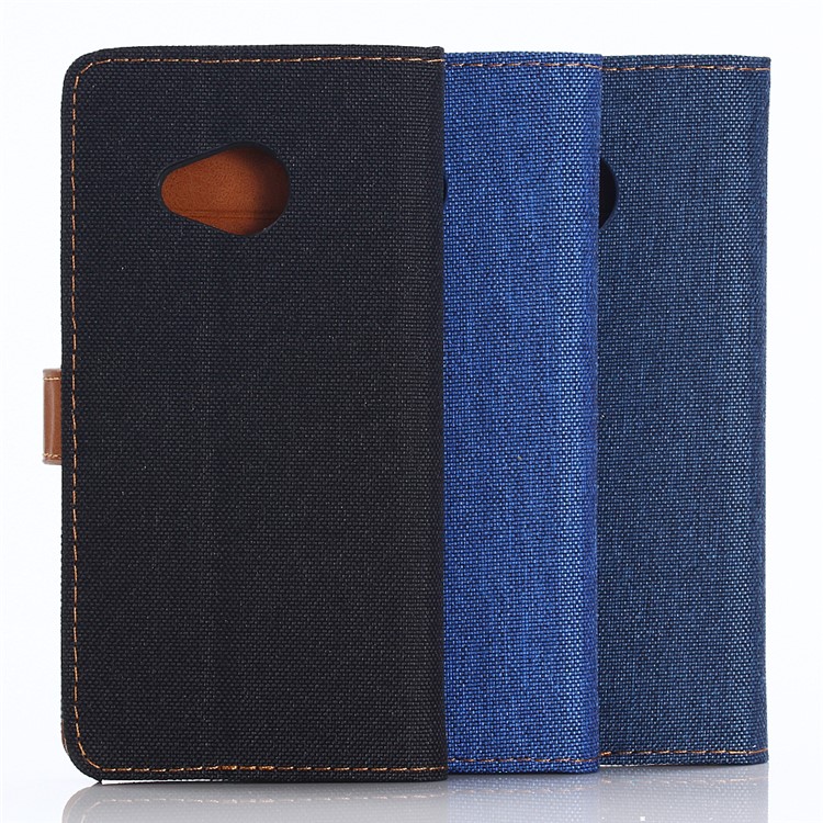 Jeans Cloth Wallet PU Leather Stand Phone Case for HTC X2 - Dark Blue-15