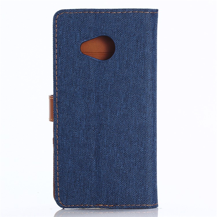Jeans Cloth Wallet PU Leather Stand Phone Case for HTC X2 - Dark Blue-3