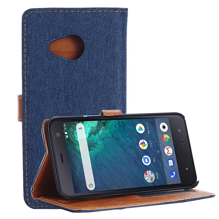 Jeans Cloth Wallet PU Leather Stand Phone Case for HTC X2 - Dark Blue-4