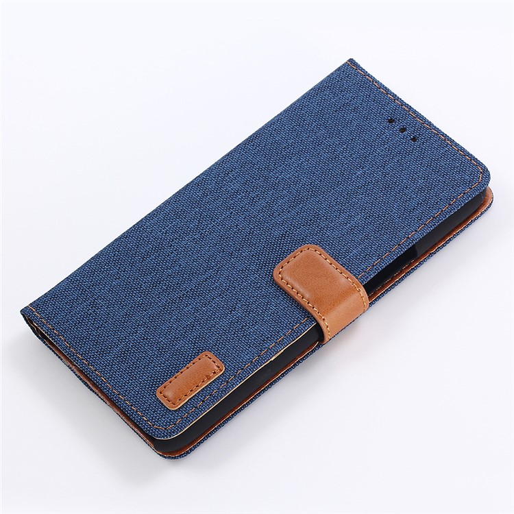 Jeans Cloth Wallet PU Leather Stand Phone Case for HTC X2 - Dark Blue-5