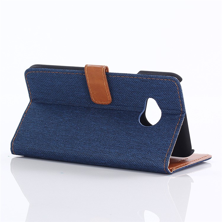 Jeans Cloth Wallet PU Leather Stand Phone Case for HTC X2 - Dark Blue-6