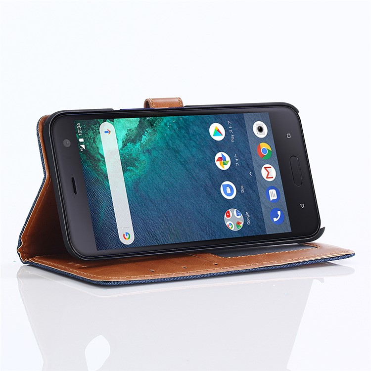 Jeans Cloth Wallet PU Leather Stand Phone Case for HTC X2 - Dark Blue-7