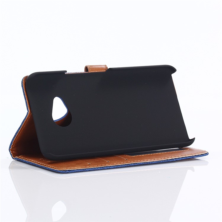 Jeans Cloth Wallet PU Leather Stand Phone Case for HTC X2 - Dark Blue-8
