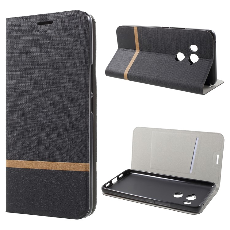 Cross Texture Card Holder Leather Phone Shell for HTC U11 Eyes (Built-in Steel Sheet) - Black-1