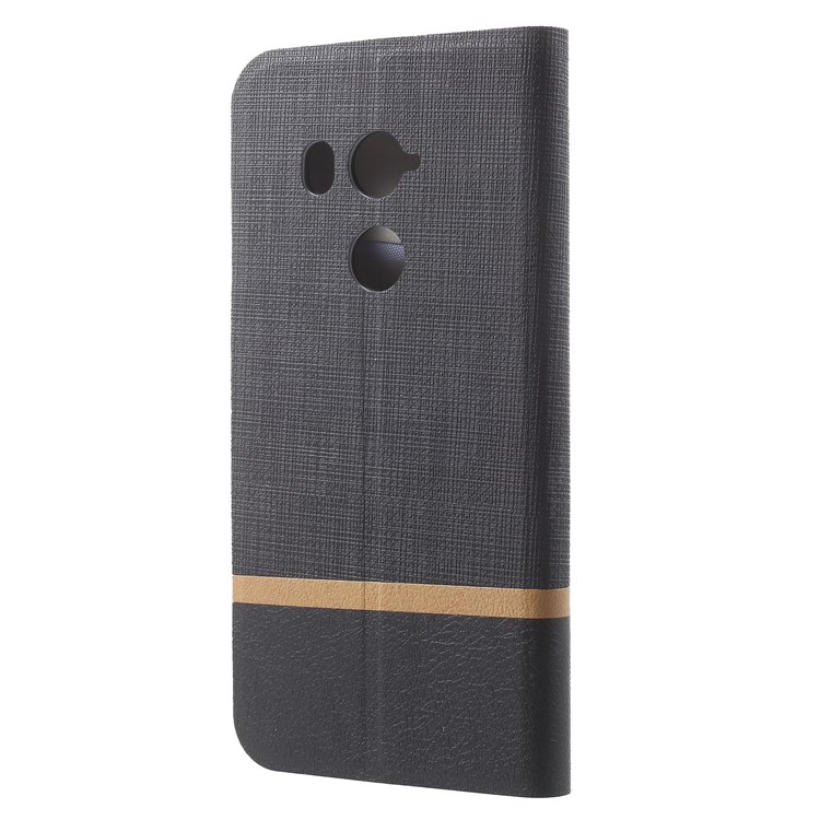 Cross Texture Card Holder Leather Phone Shell for HTC U11 Eyes (Built-in Steel Sheet) - Black-2