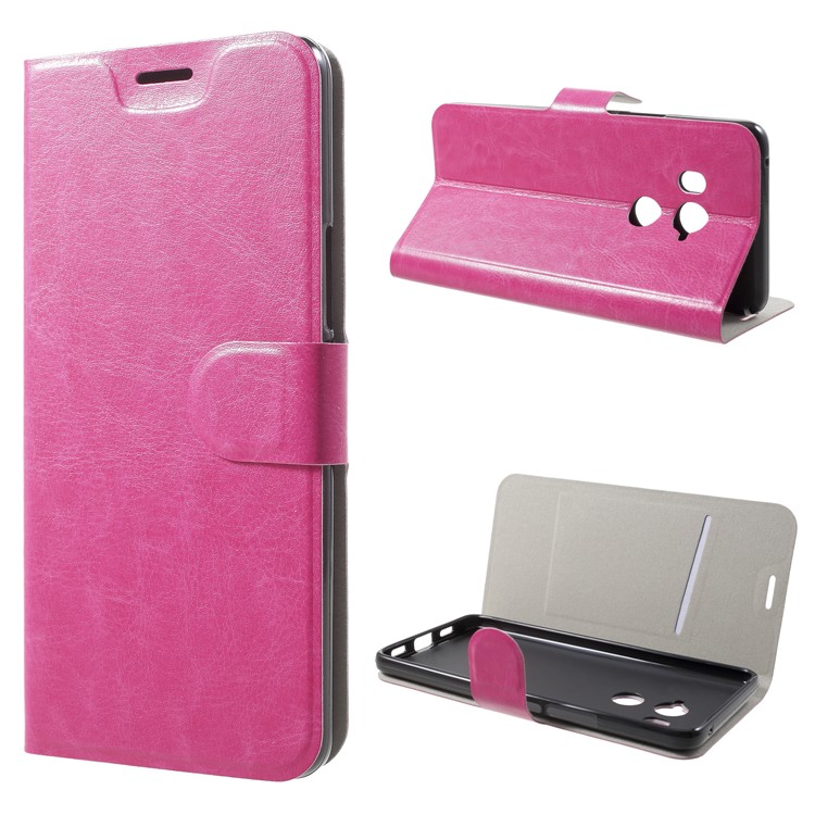 Crazy Horse Texture Card Holder PU Leather Stand Case for HTC U11 Eyes (Built-in Steel Sheet) - Rose-1