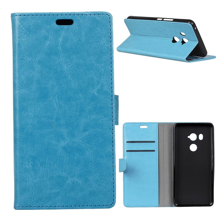 Crazy Horse Texture PU Leather Wallet Stand Phone Cover for HTC U11 Eyes - Blue-1
