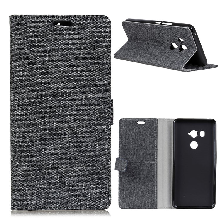 Linen Cloth Leather Wallet Stand Mobile Case for HTC U11 Eyes - Black-1