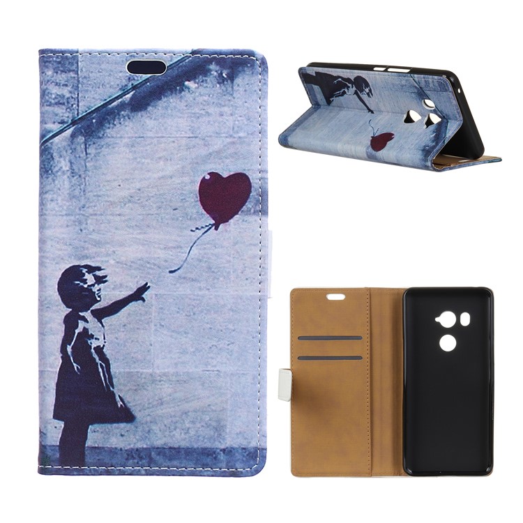 For HTC U11 Eyes Patterned PU Leather Wallet Stand Case - Retro Girl Flying Balloon-1