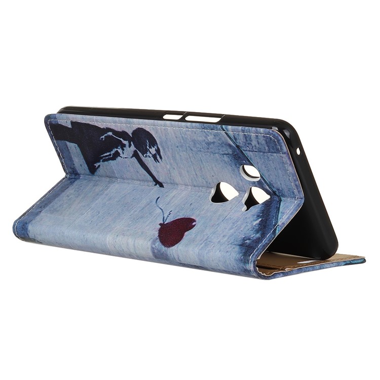 For HTC U11 Eyes Patterned PU Leather Wallet Stand Case - Retro Girl Flying Balloon-3