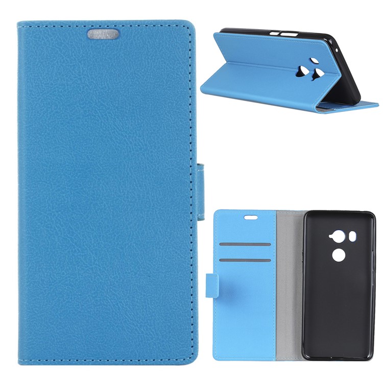 Leather Stand Cover with Card Slots for HTC U11 Eyes - Blue-1