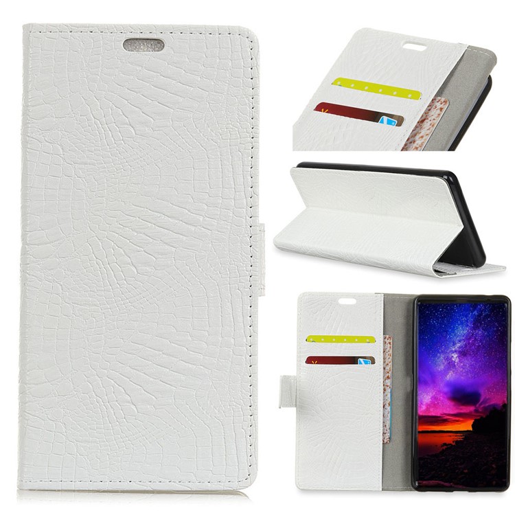 For HTC Desire 12 Crocodile Skin Wallet Stand Leather Cover Shell - White-1