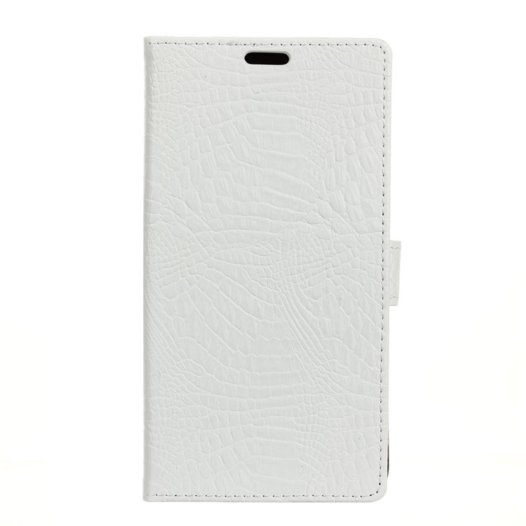 For HTC Desire 12 Crocodile Skin Wallet Stand Leather Cover Shell - White-2