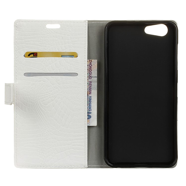 For HTC Desire 12 Crocodile Skin Wallet Stand Leather Cover Shell - White-3