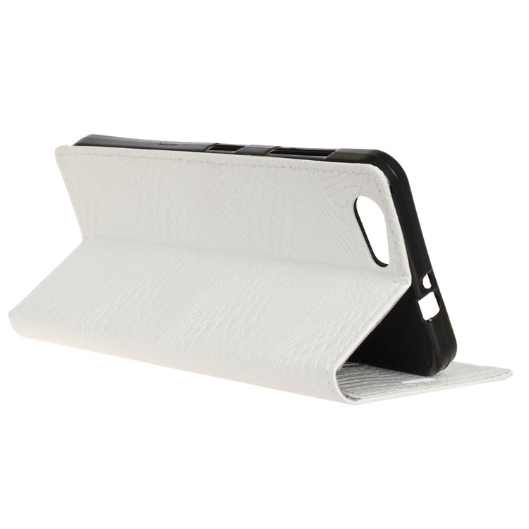 For HTC Desire 12 Crocodile Skin Wallet Stand Leather Cover Shell - White-4