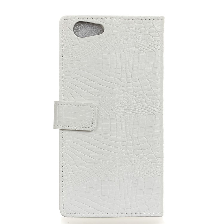For HTC Desire 12 Crocodile Skin Wallet Stand Leather Cover Shell - White-5