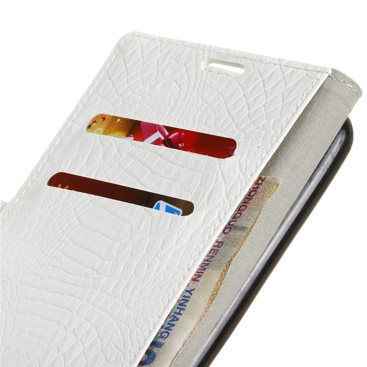 For HTC Desire 12 Crocodile Skin Wallet Stand Leather Cover Shell - White-6