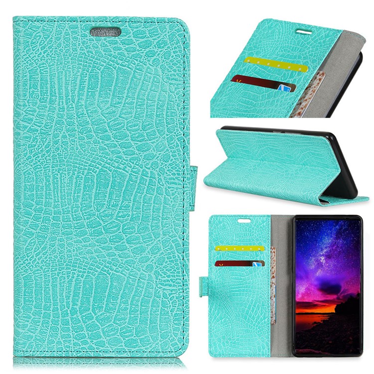 Crocodile Texture Wallet Stand Leather Protective Phone Casing for HTC Desire 12 - Cyan-1