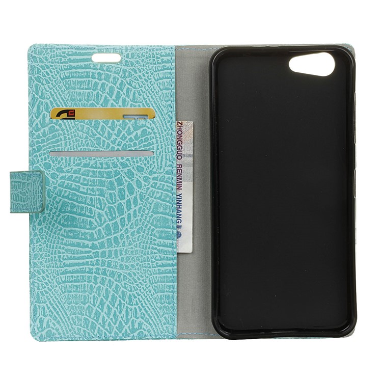 Crocodile Texture Wallet Stand Leather Protective Phone Casing for HTC Desire 12 - Cyan-3