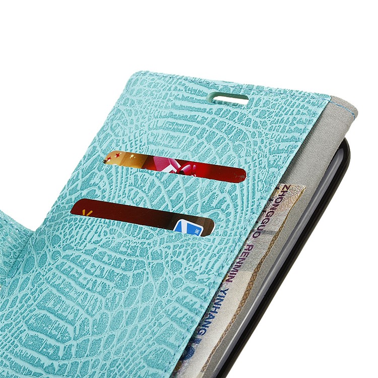 Crocodile Texture Wallet Stand Leather Protective Phone Casing for HTC Desire 12 - Cyan-6