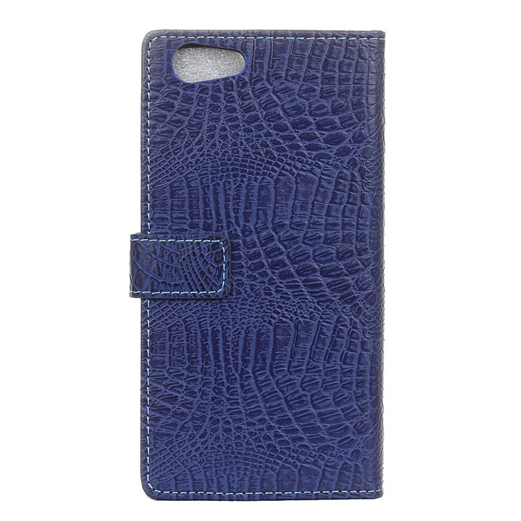 For HTC Desire 12 Crocodile Grain Leather Wallet Stand Case Accessory - Dark Blue-4