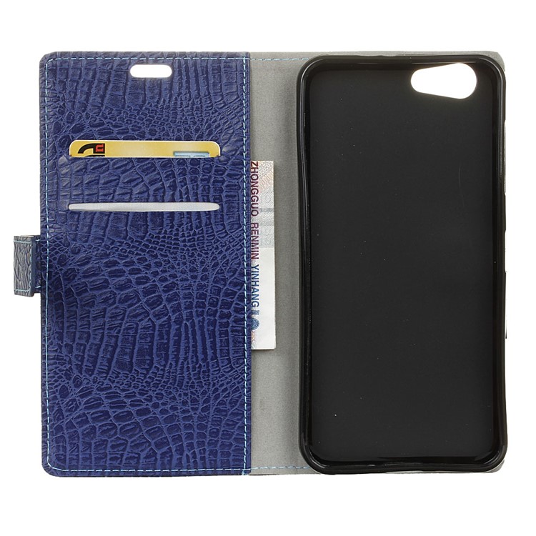 For HTC Desire 12 Crocodile Grain Leather Wallet Stand Case Accessory - Dark Blue-5