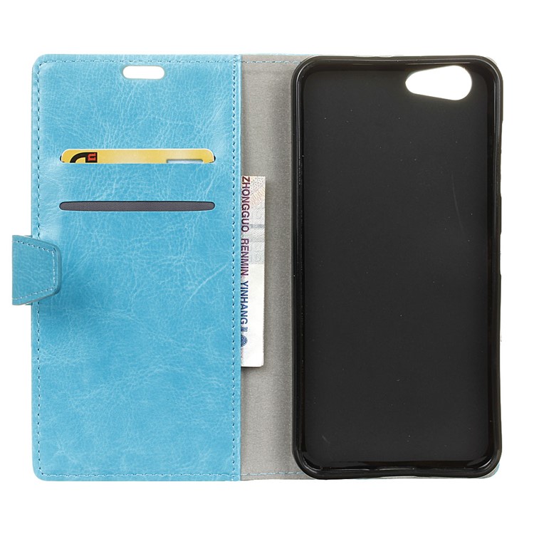 Crazy Horse Texture Leather Wallet Stand Case for HTC Desire 12 - Blue-3