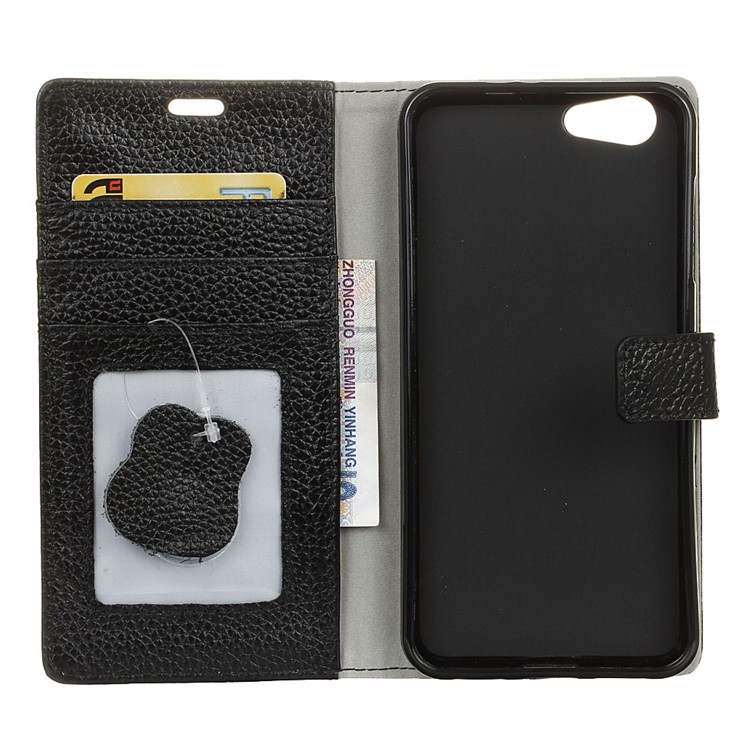 For HTC Desire 12 Litchi Grain Genuine Leather Wallet Stand Magnetic Mobile Casing - Black-4