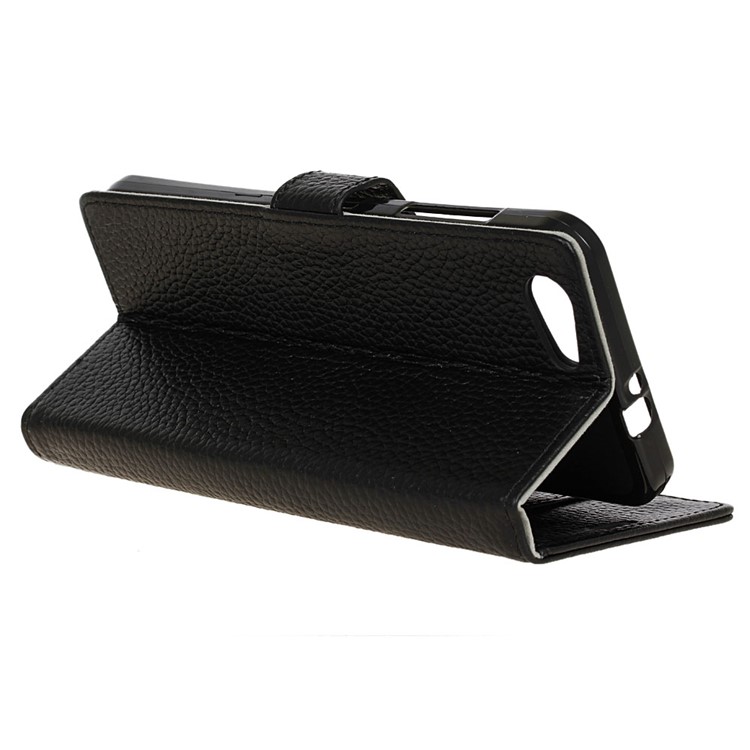 For HTC Desire 12 Litchi Grain Genuine Leather Wallet Stand Magnetic Mobile Casing - Black-5