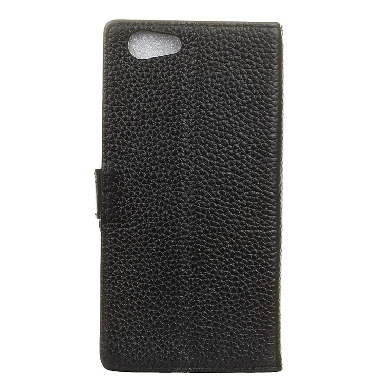For HTC Desire 12 Litchi Grain Genuine Leather Wallet Stand Magnetic Mobile Casing - Black-6