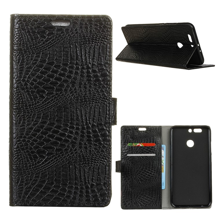 Crocodile Texture Wallet Stand Leather Phone Case for HTC Desire 12+ / 12 Plus - Black-1