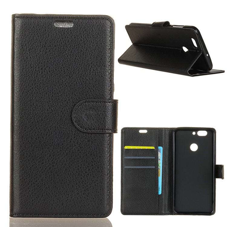 Litchi Skin Wallet Leather Stand Case for HTC Desire 12+ / 12 Plus - Black-1