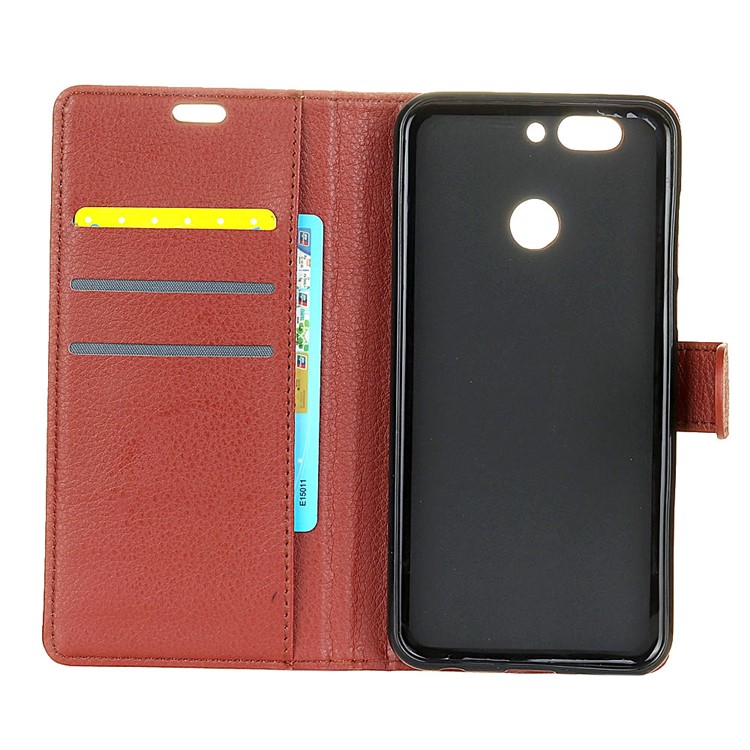 Litchi Skin Wallet Leather Cell Phone Case for HTC Desire 12+ / 12 Plus - Brown-3