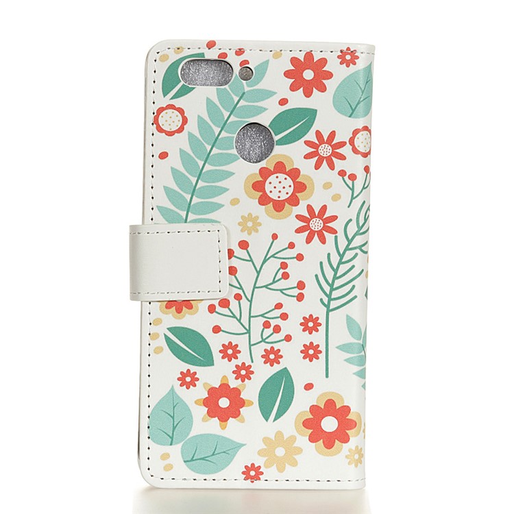For HTC Desire 12+ / Desire 12 Plus Patterned Wallet Leather Case with Stand - Flowers and Leaves-2