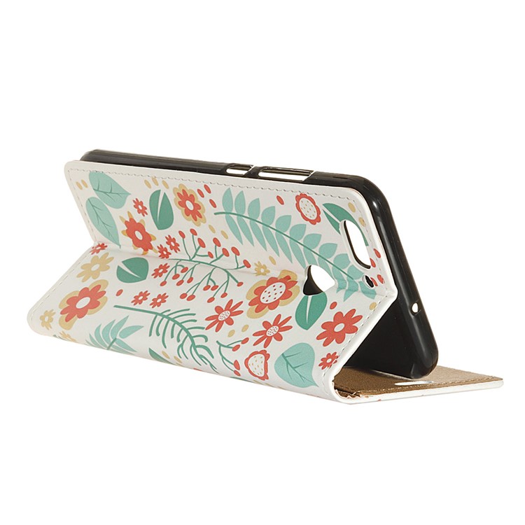 For HTC Desire 12+ / Desire 12 Plus Patterned Wallet Leather Case with Stand - Flowers and Leaves-4