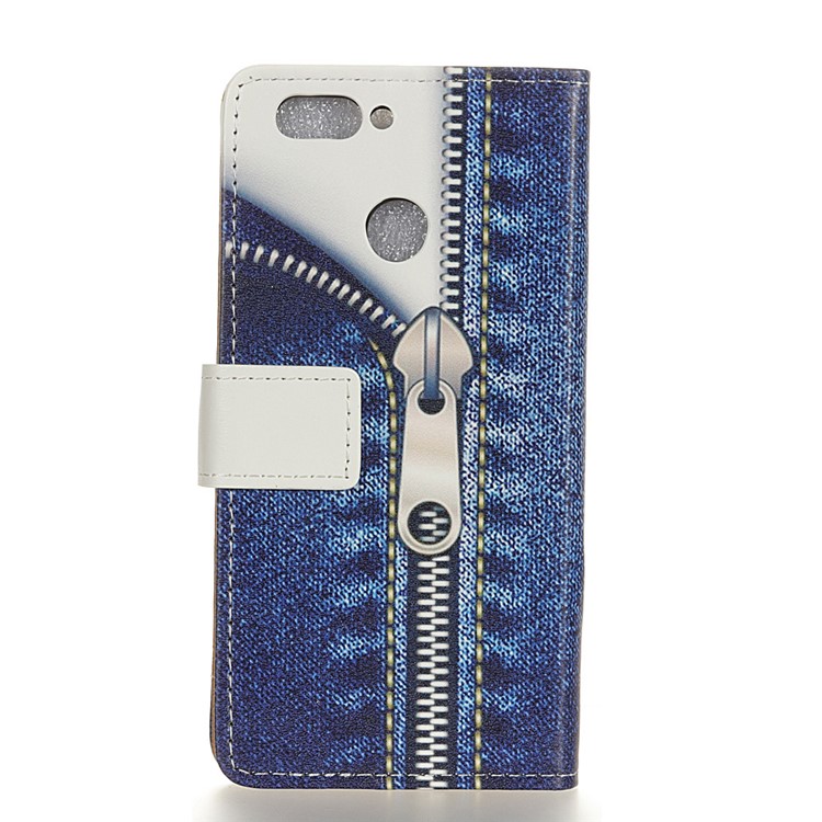 For HTC Desire 12+ / Desire 12 Plus Patterned Leather Stand Wallet Phone Folio Case - Jeans Metal Zipper-2
