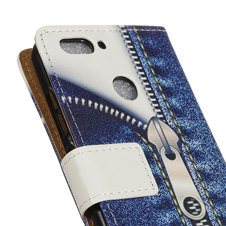For HTC Desire 12+ / Desire 12 Plus Patterned Leather Stand Wallet Phone Folio Case - Jeans Metal Zipper-3