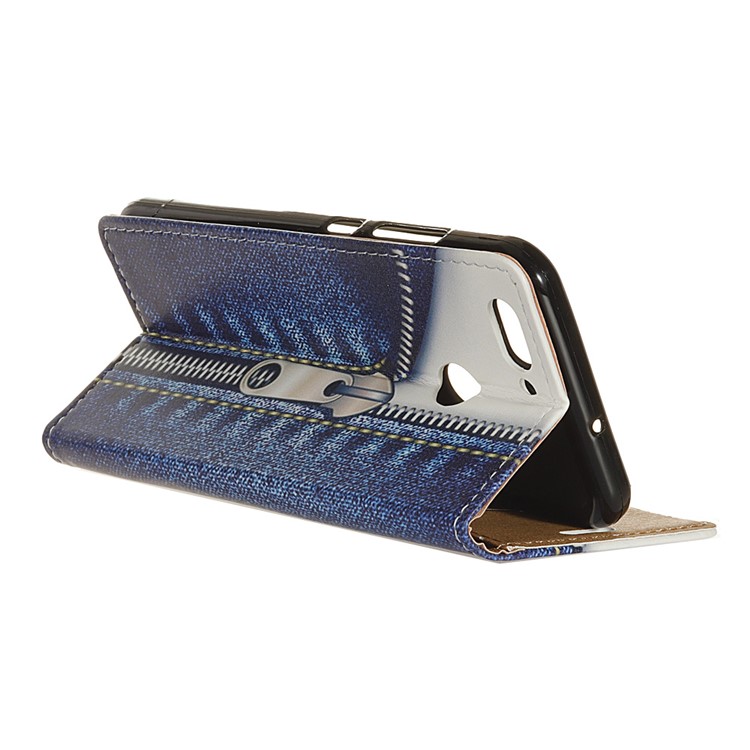 For HTC Desire 12+ / Desire 12 Plus Patterned Leather Stand Wallet Phone Folio Case - Jeans Metal Zipper-4