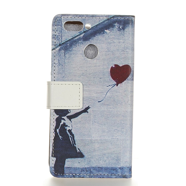 For HTC Desire 12+ / Desire 12 Plus Pattern Printing Wallet Leather Stand Case with Card Holders - Retro Girl Flying Balloon-2