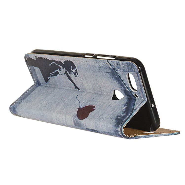 For HTC Desire 12+ / Desire 12 Plus Pattern Printing Wallet Leather Stand Case with Card Holders - Retro Girl Flying Balloon-4