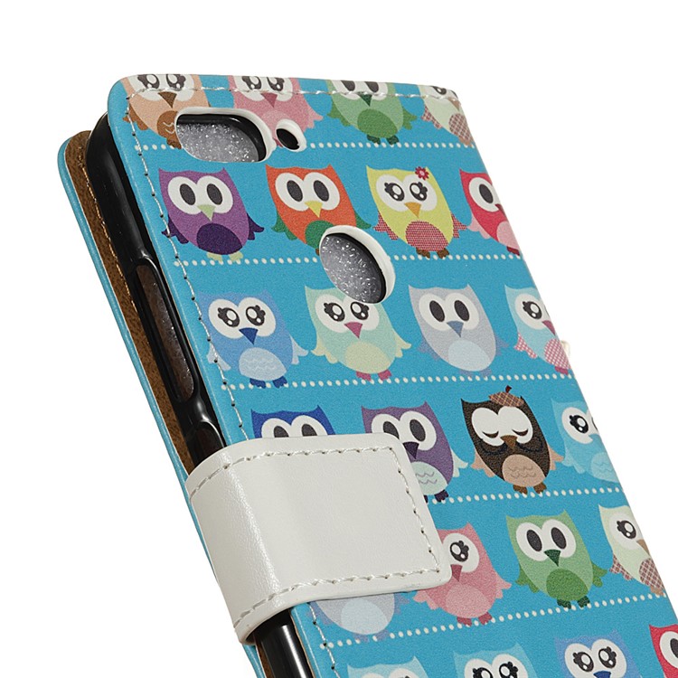 For HTC Desire 12+ / Desire 12 Plus Patterned Leather Wallet Case Shell with Stand - Blue Background Owls-3