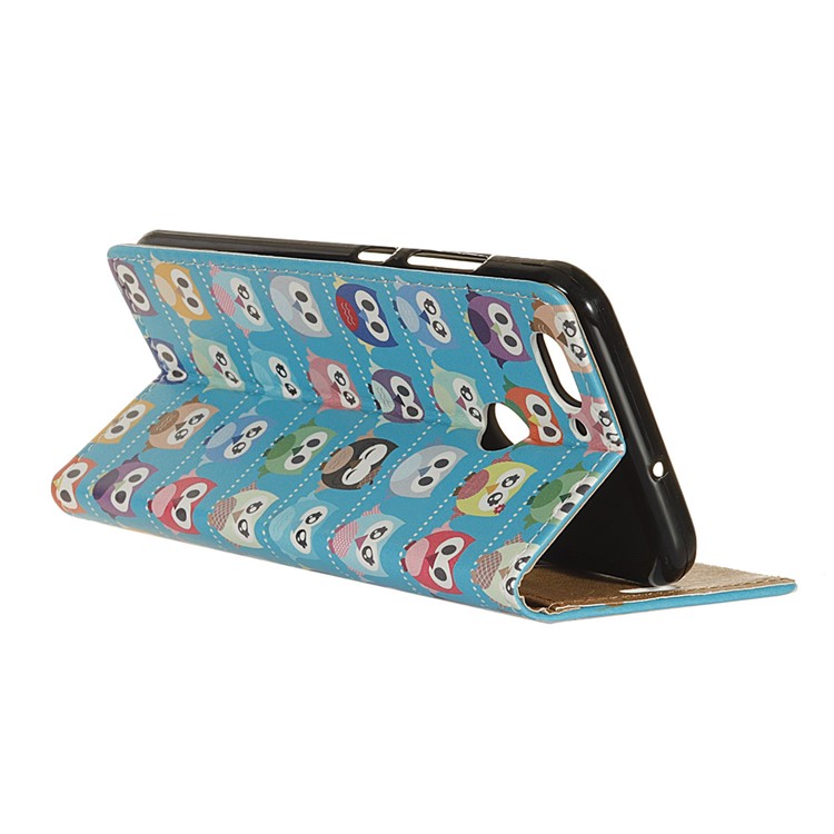 For HTC Desire 12+ / Desire 12 Plus Patterned Leather Wallet Case Shell with Stand - Blue Background Owls-4