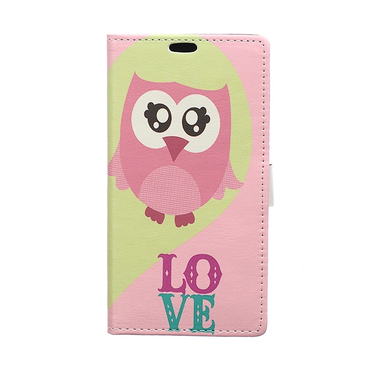 For HTC Desire 12+ / Desire 12 Plus Patterned Leather Stand Wallet Phone Flip Case - Owl and Love Word-1