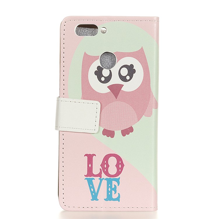 For HTC Desire 12+ / Desire 12 Plus Patterned Leather Stand Wallet Phone Flip Case - Owl and Love Word-2