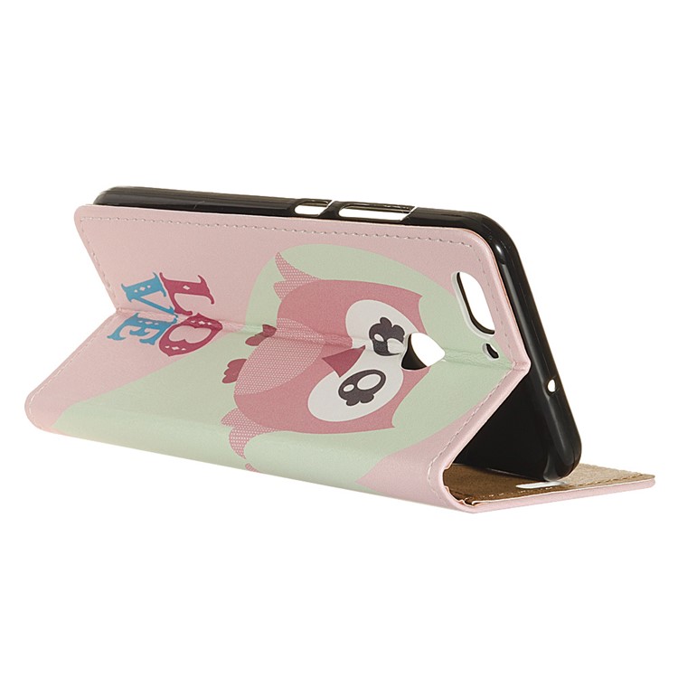 For HTC Desire 12+ / Desire 12 Plus Patterned Leather Stand Wallet Phone Flip Case - Owl and Love Word-4