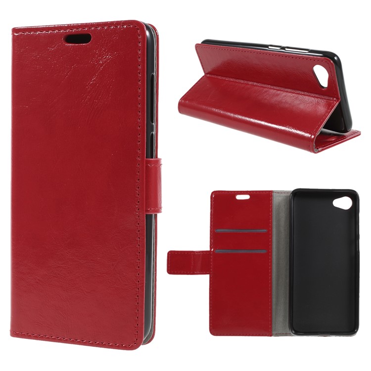 Crazy Horse PU Leather Magnetic Stand Wallet Case for HTC Desire 12 - Red-1