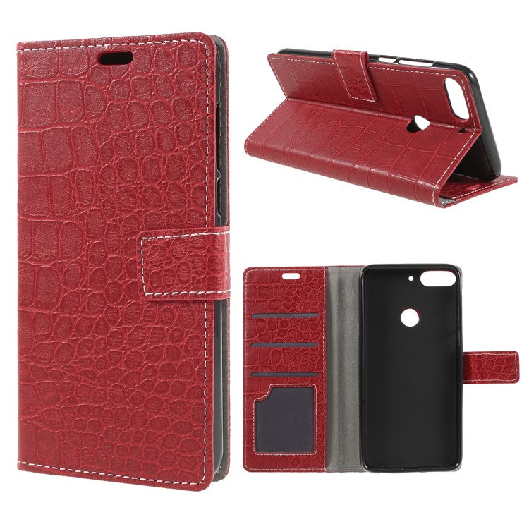Crocodile Texture Vintage Leather Wallet Stand Phone Case for HTC Desire 12+ / 12 Plus - Red-1