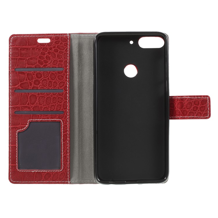 Crocodile Texture Vintage Leather Wallet Stand Phone Case for HTC Desire 12+ / 12 Plus - Red-6