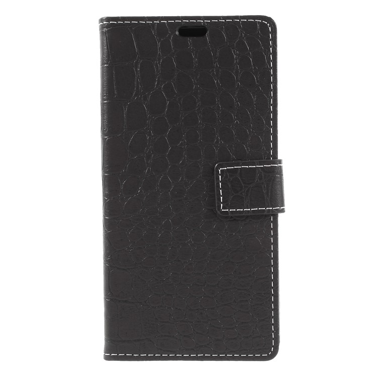 Crocodile Texture Vintage Leather Wallet Stand Folio Casing for HTC Desire 12+ / 12 Plus - Black-1